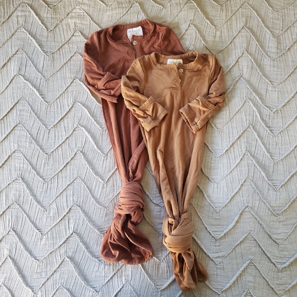 Mebie Baby Knot Gown in Rust and Mustard 0-3 month